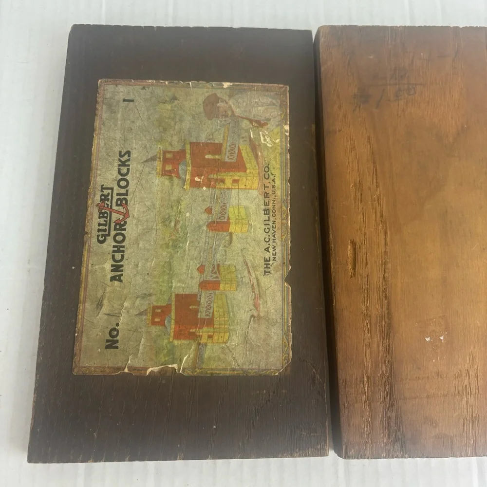 Antique-Wooden Box W/Advertising/Gilbert Anchor Blocks/Retro Toy Decor